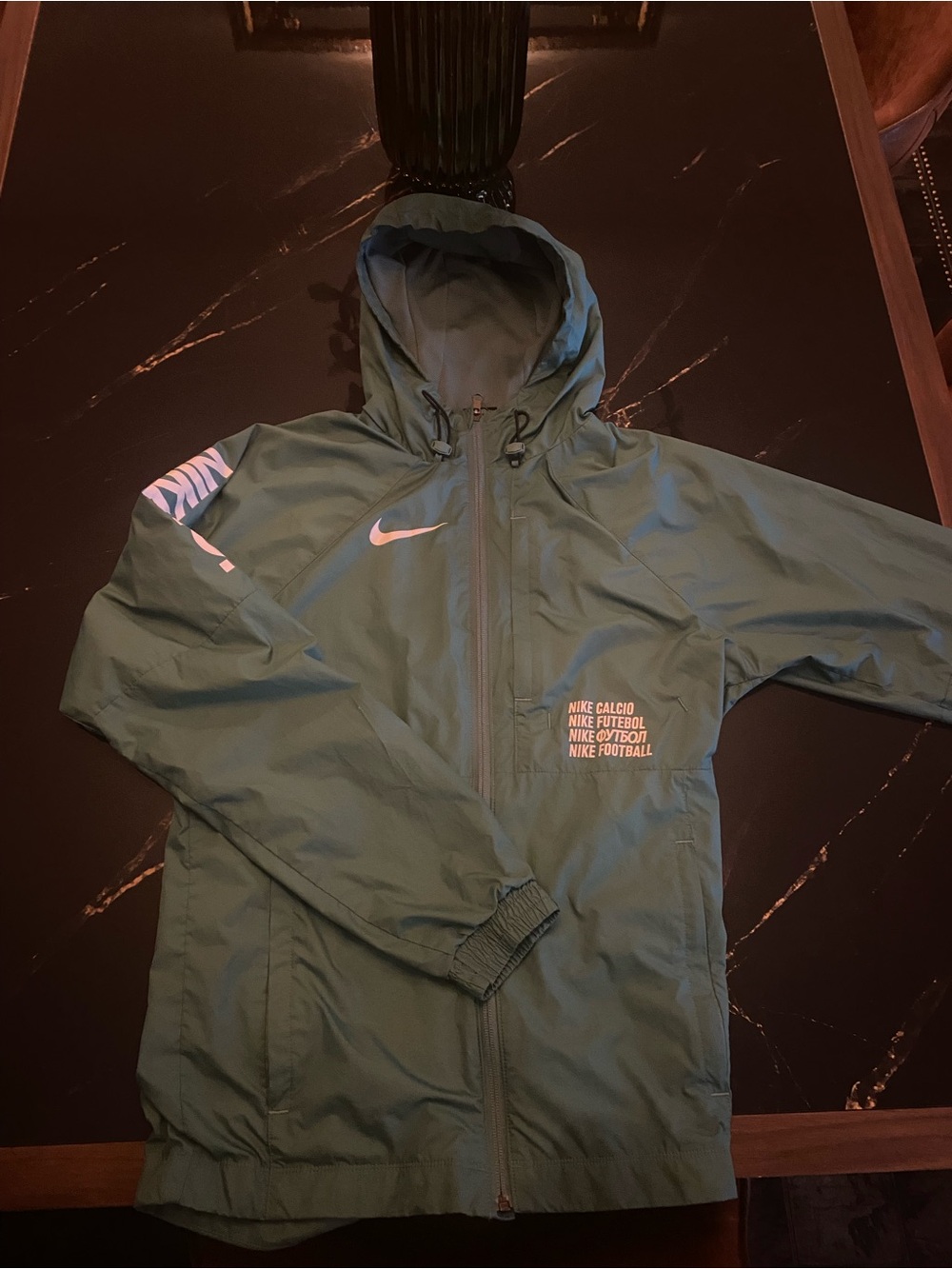 Nike Lightweight Green Hooded Jacket with White Logos